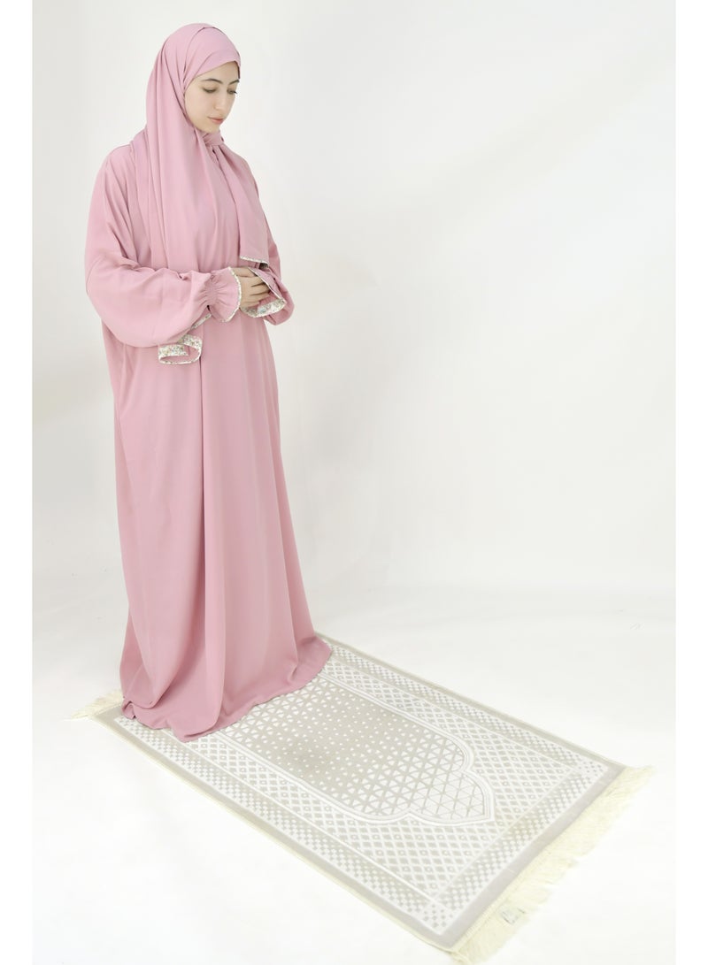  داماس كولكشن باس صلاة نسائي قطعة واحدة من قماش كريب فوكا فاخر مع وشاح متصل وجيب – ملابس صلاة شرعية مريحة - Image 2